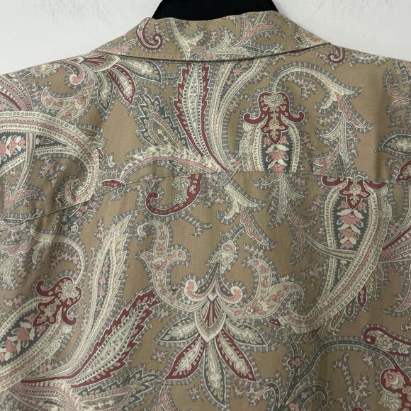 Chaps 100% Cotton Tan Paisley Print Long  Sleeve No Iron Button Down Shirt 2X - Picture 8 of 11
